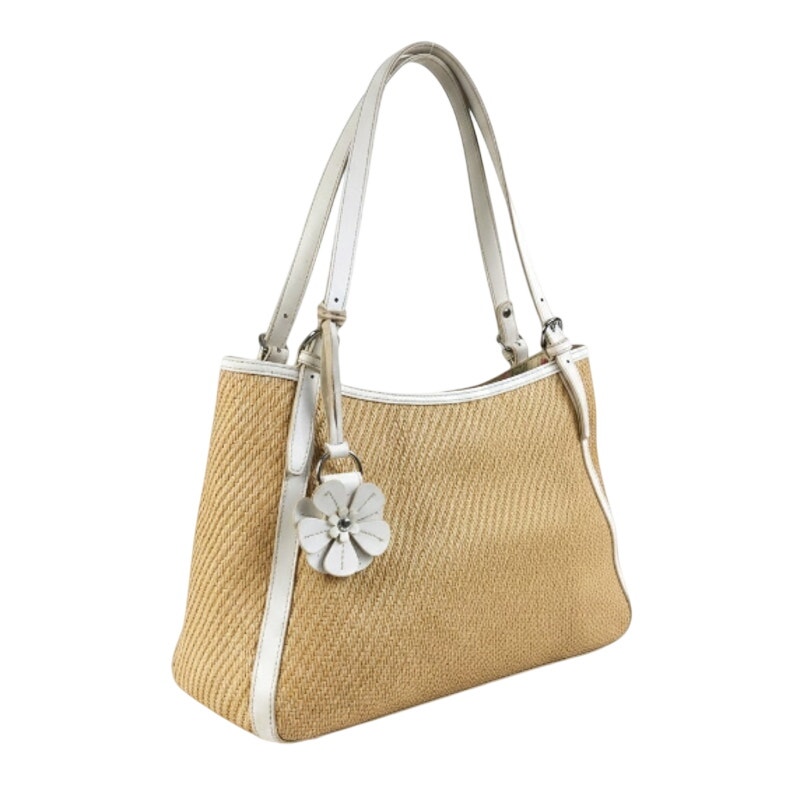 Fossil Vintage Woven Leather Shoulder Bag Tan White Rare Coastal Resort Cottage